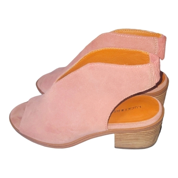 Lucky Brand Suede Pink Terif Stacked Heels Open Toe Slingback Dress Sandals 7M - Picture 4 of 13